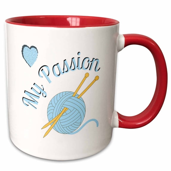 3drose, Image Quote My Passion with Yarn Needles, 15oz Two-tone Red Mug