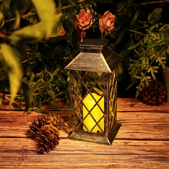 Image Solar Led Lantern Hanging Light Flameless Candle Mission Lights Patio Pathway Yard Decoration