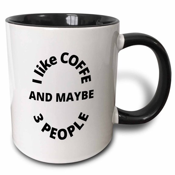 3drose, Image Text About Coffee and Liking People, 11oz Two-tone Black Mug