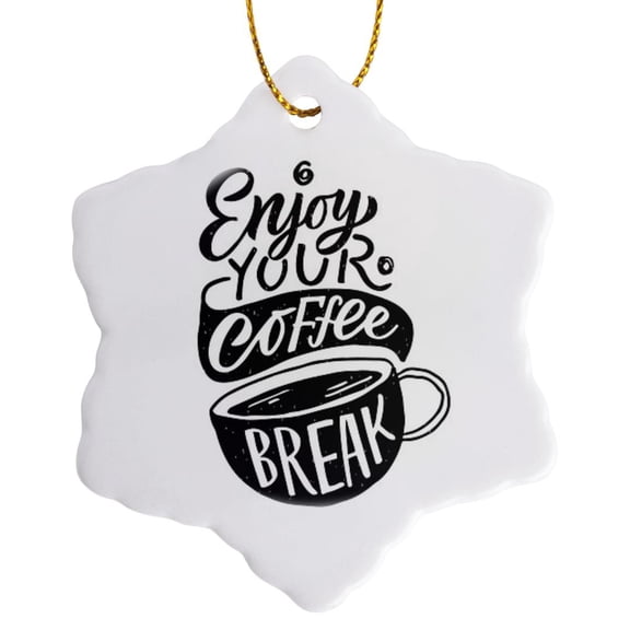 3drose, Image with a Text Enjoy Your Coffee Break, 3 inch Snowflake Porcelain Ornament