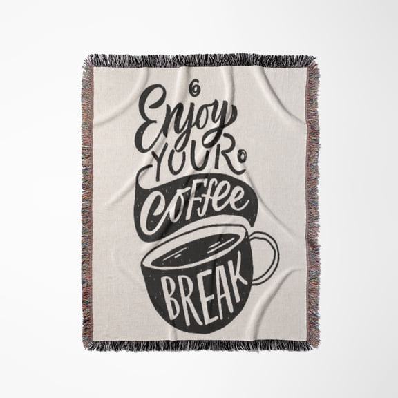 Image With A Text Enjoy Your Coffee Break, Woven Blanket