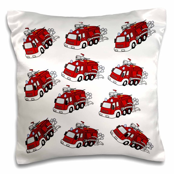 3drose, Image of Adorable Cartoon Fire Engine Repeat Pattern, 16x16 inch Pillow Case