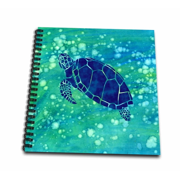 3dRose, Image of Blue Turtle Swimming on Watercolor Background, Drawing Book 8 x 8 inch