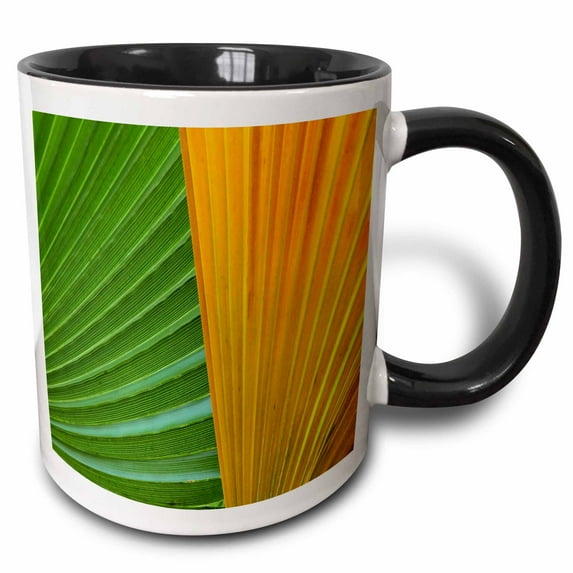 Image of Closeup Of Green And Yellow Palm Leaves 11oz Two-Tone Black Mug mug-256203-4