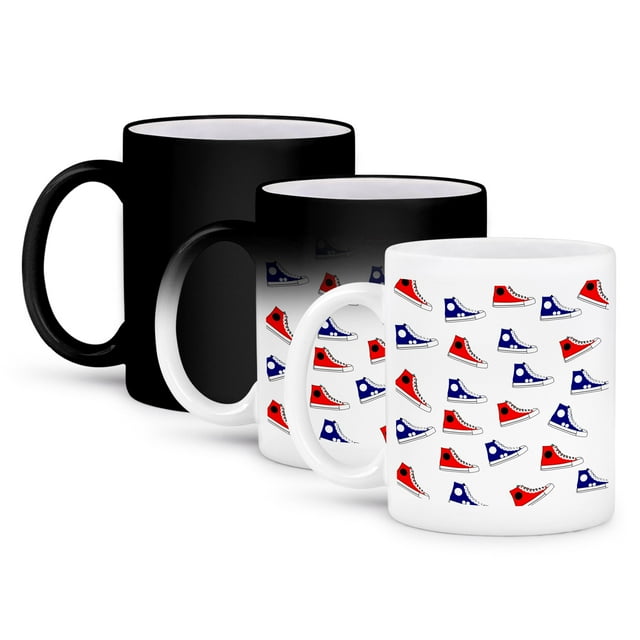 3dRose, Image of Cute Hi Top Red And Blue Sneaker Toss Pattern, 11oz Magic Transforming Mug