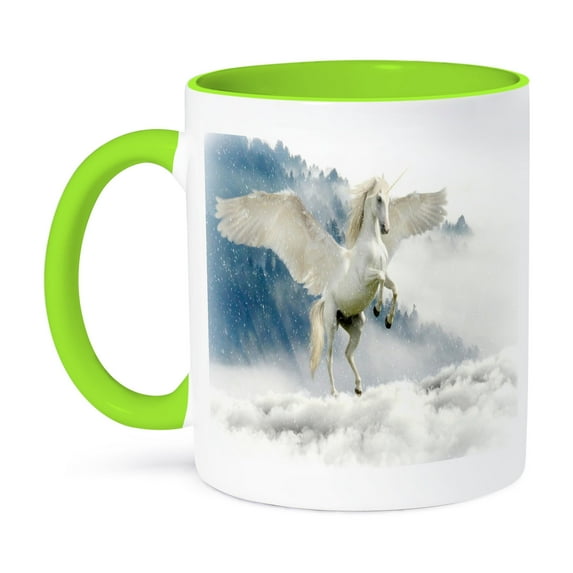 3dRose, Image of Fairy Unicorn In Snowy Landscape, 15oz Two-Tone Green Mug