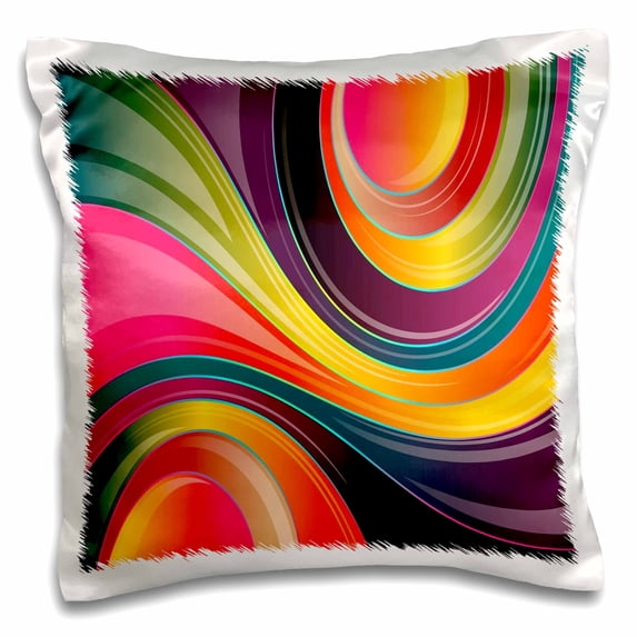 3dRose, Image of Giant Swirls Of Purple Pink Aqua And Yellow Color, 16x16 inch Pillow Case