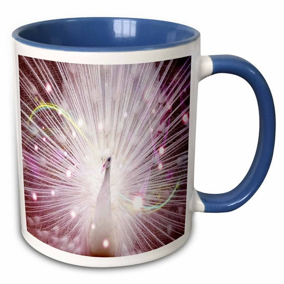 Image of Live Peacock With Full Plumage In Pink 15oz Two-Tone Blue Mug mug-252710-11
