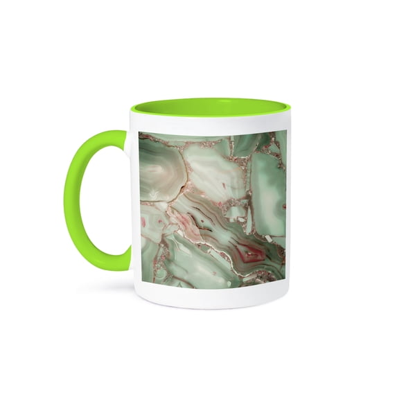 3dRose, Image of Luxury Light Green Marble Agate Gem Mineral Malachite Quartz, 15oz Two-Tone Green Mug