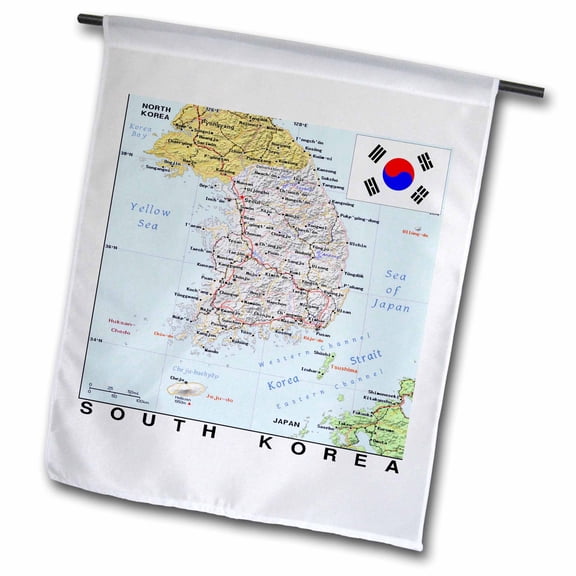 3dRose, Image of Map of South Korea With Cities And Flag, 12 x 18 inch Garden Flag