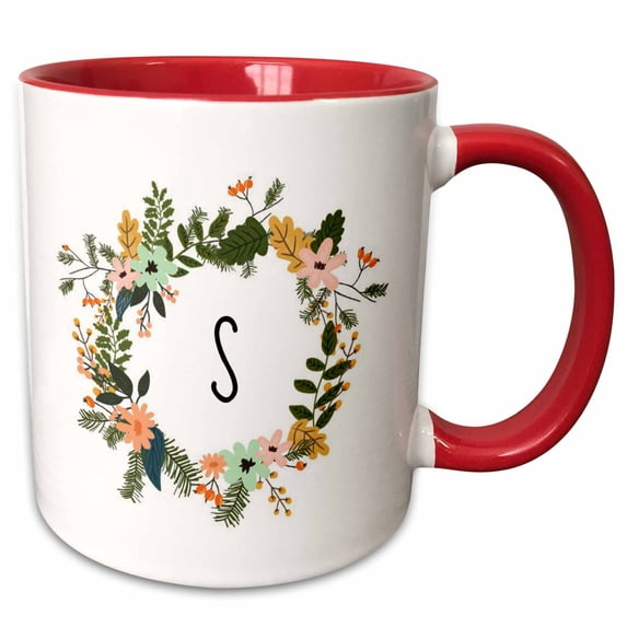 Image of S Floral Monogram 11oz Two-Tone Red Mug mug-304077-5