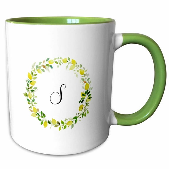Image of S Green Floral Monogram 15oz Two-Tone Green Mug mug-303915-12