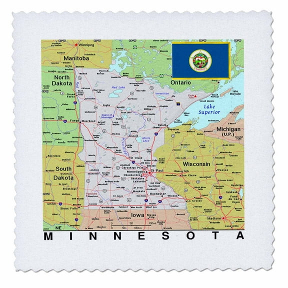 3dRose, Image of Topographic Map of Minnesota With Flag, 6x6 inch quilt square