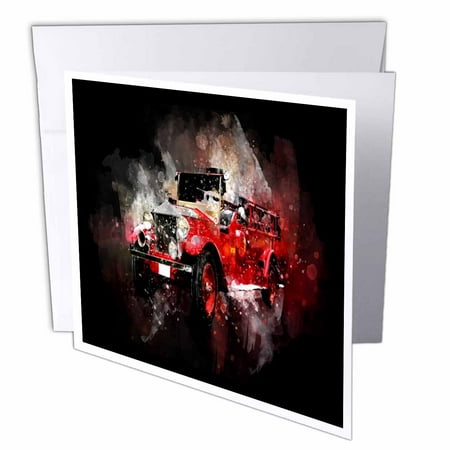 3dRose, Image of Watercolor Of Antique Fire Truck And Its Reflection, 1 Greeting Card with envelope