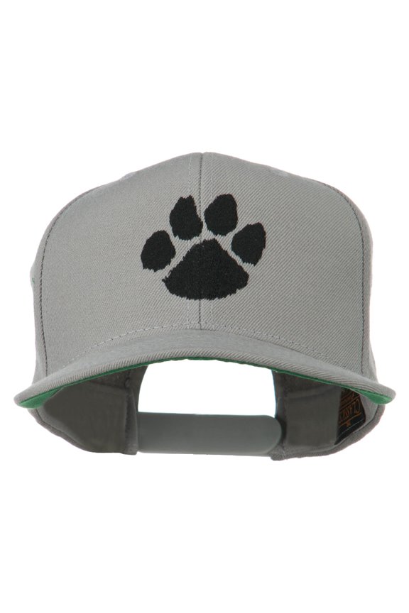 Image of a Paw Embroidered Flat Bill Cap - Silver OSFM