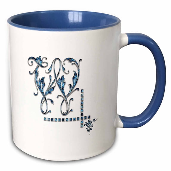 Image of blue gemstone impressive monogram. Wonder initial W 15oz Two-Tone Blue Mug mug-301197-11