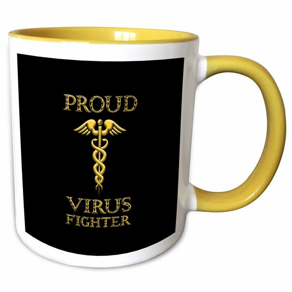 Image of yellow caduceus on black. Proud Virus fighter gift, charm 15oz Two-Tone Yellow Mug mug-334716-13