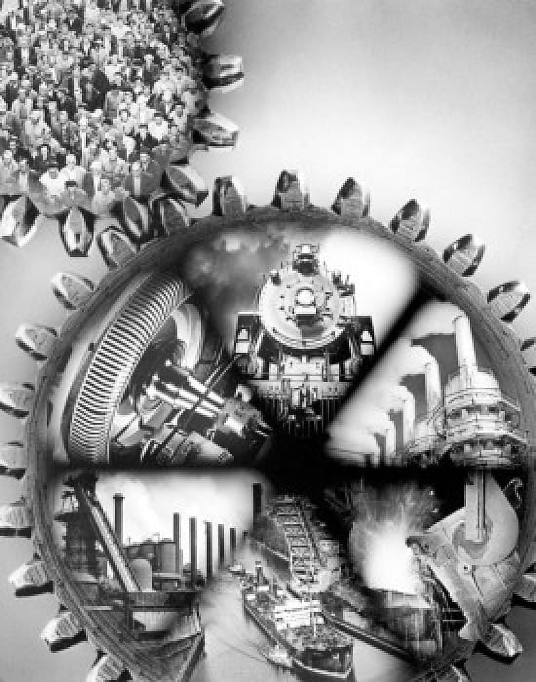 Images of a crowd and various industries superimposed on gears Canvas Art - (18 x 24)