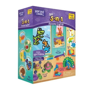 Imagimake 5 in 1 Awesome Craft Kit for Kids 5+ Years - DIY Creative Activity Kit | Stamp Art Set | Paper Quilling Kit | 3D Puzzles | 3D Paper Craft | Mess-Free Paint Dino Stickers