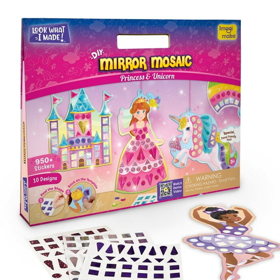 Imagimake Mirror Mosaic Princess & Unicorn Kids Art Set | DIY Craft Kit | Foil Stickers for Kids | Birthday Gift for Girls and Boys Ages 3,4,5,6,7,8 | Christmas Gifts for 3 Year Old Girl