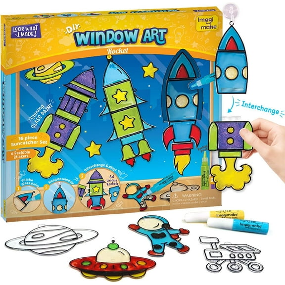 Imagimake Window Art for Kids - Rocket | Suncatcher Kits for Kids, Arts and Crafts for Kids Ages 6-8 | C Gifts for 5 6 7 8 9 10 11 12 Years Old Boys & Girls | Christmas Craft for Kids