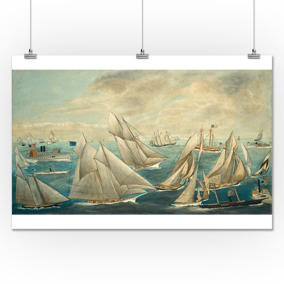 Imaginary Regatta of America's Cup Winners - Masterpiece Classic - Artist: Unknown c. 1800s (24x36 Giclee Gallery Print, Wall Decor Travel Poster)