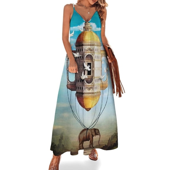 Imaginary Traveler Sleeveless Suspender Dress Summer Fashion Casual Long Dress