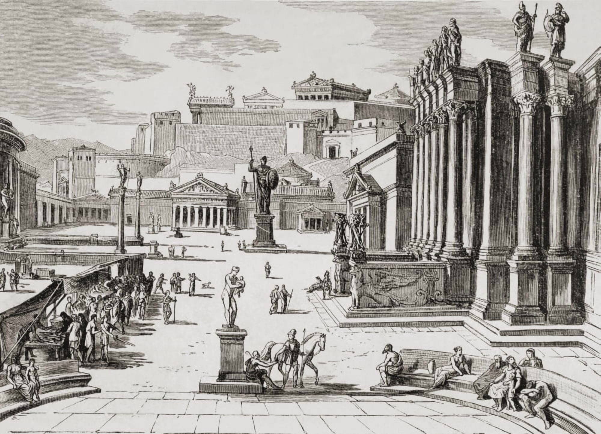 Imaginary View Of The Market Place In Ancient Sparta From El Mundo Ilustrado Published Barcelona 1880 Canvas Art - Ken Welsh Design Pics (34 x 24)