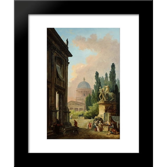 Imaginary View of Rome with the Horse-Tamer of the Monte Cavallo and a Church 20x24 Framed Art Print by Hubert Robert