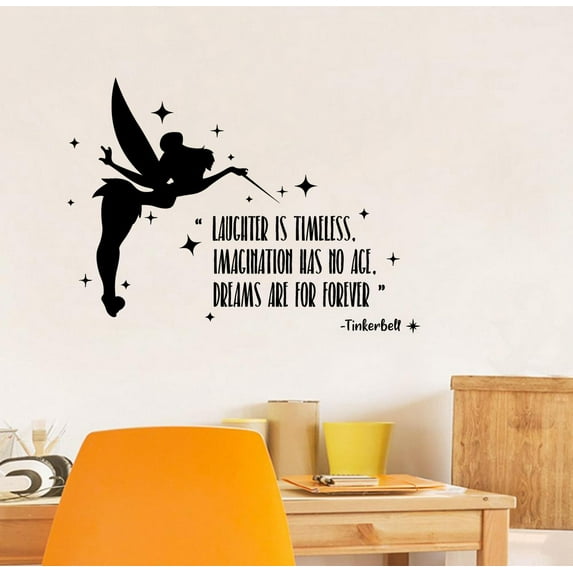 Imagination Has No Age Dreams Are Forever Tinkerbell Peter Pan Quote Life Quote Vinyl Wall Art Sticker Wall Decal Decoration Home Room Nursery Kids Room Boy Girl Kinder Wall Décor Size (10x10 inch)
