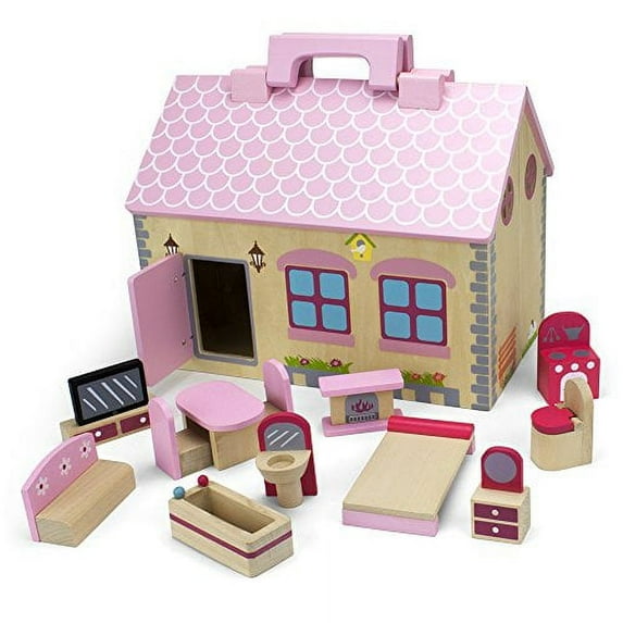 Imagination Generation Take-Along Country Cottage | Folding Wood Dollhouse with Furniture