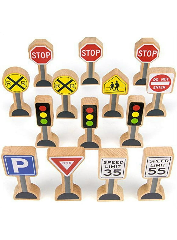 Imagination Generation Wooden Street Signs Pack | Includes Stop, Yield, Speed Limit