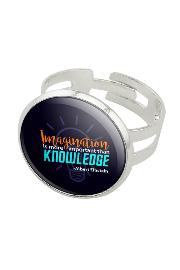 Imagination More Important than Knowledge Einstein Quote Silver Plated Adjustable Novelty Ring