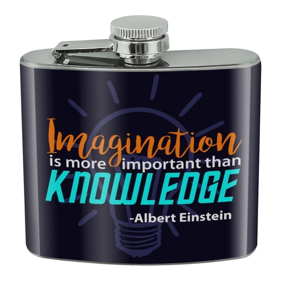 Imagination More Important than Knowledge Einstein Quote Stainless Steel 5oz Hip Drink Kidney Flask