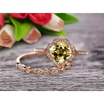 Imaginative Bridal Set 7mm Cushion Cut 2.55 Carat Champagne Diamond Moissanite Wedding Set Engagement Ring 10k Rose Gold Retro Vintage Floral Marquise Matching Band
