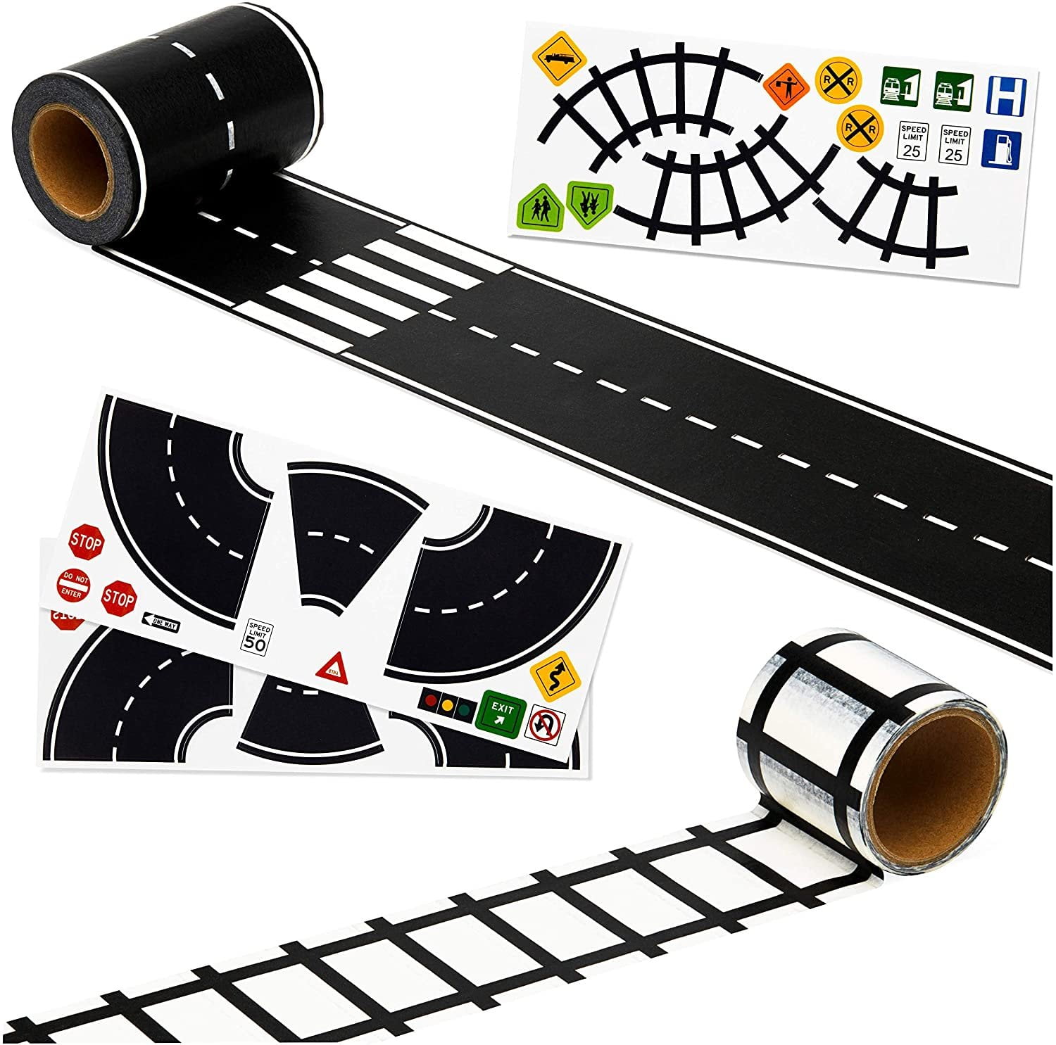 Imaginative Road Tape, Adhesive Train Tracks with Traffic Signs and Curved  Roads. 57 Ft. of Fun for Kids of All Ages. Let Them Learn and Imagine While  Playing. 