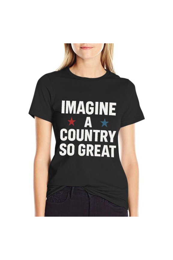 Imagine A Country So Great Women Short Sleeve Tops Summer Basic Tee T Shirts X-Large