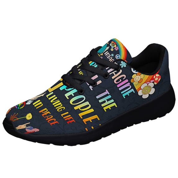 Imagine All The People Living Life In Peace Hippie Shoes Sneakers Black Size 12