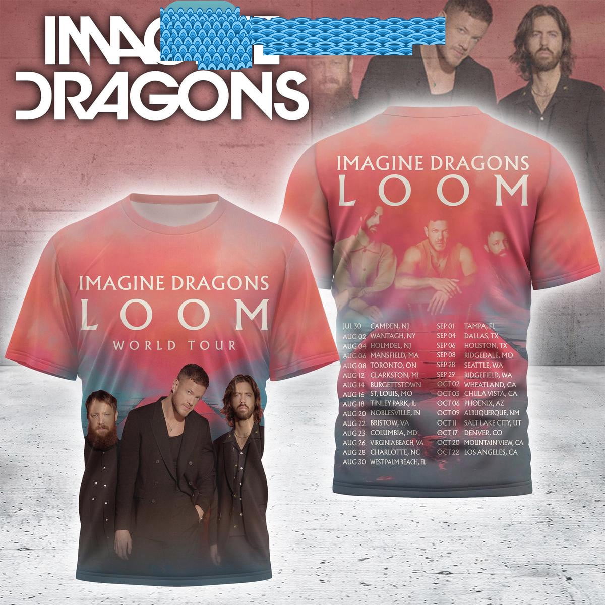 T-Shirt Imagine Dragons Loom Tour 25 - Manches Courtes, Coton, Noir, Unisexe, Neuf
