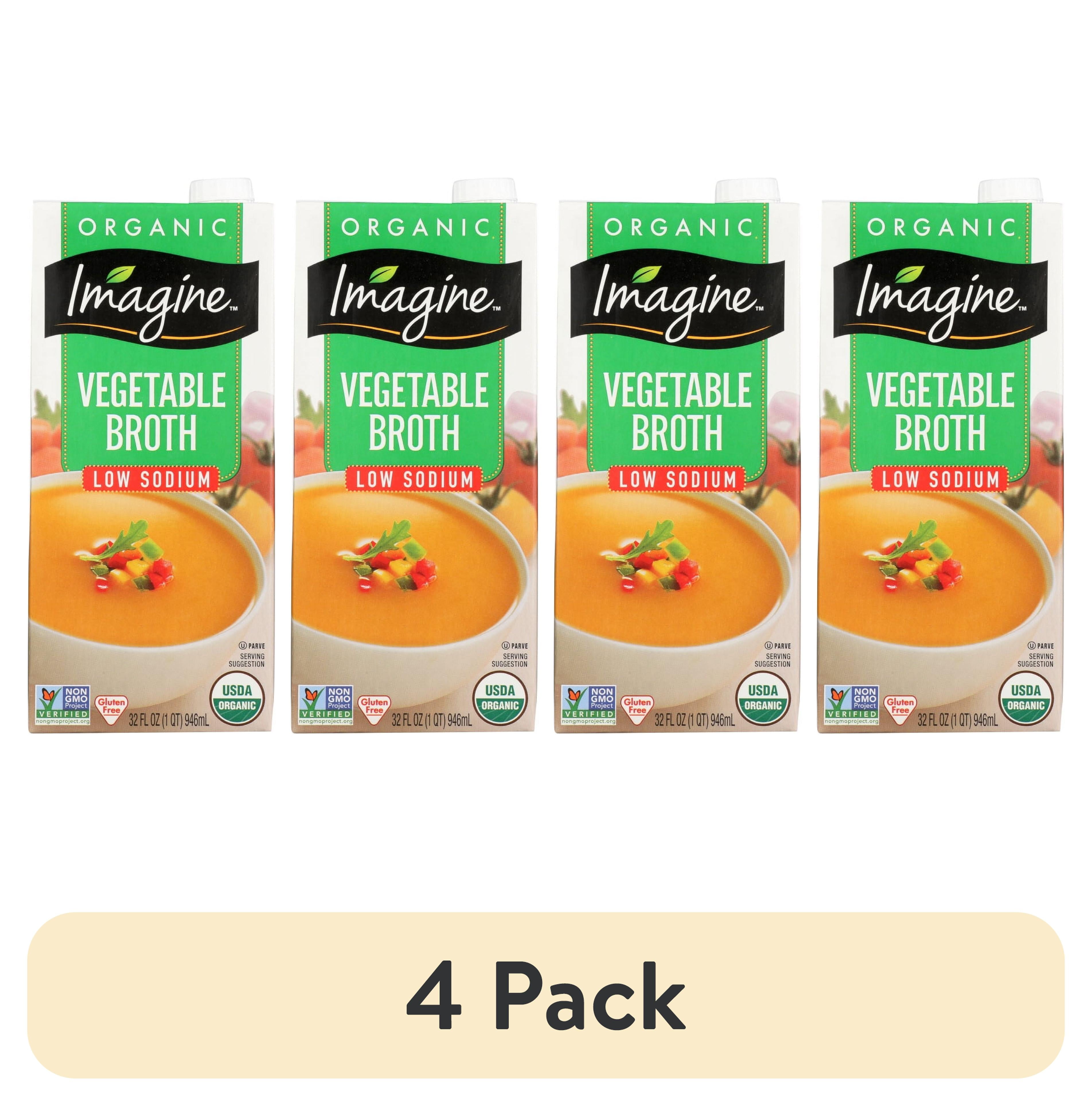 (4 pack) Imagine Organic GlutenFree Low Sodium Vegetable Broth, 32 fl oz Carton