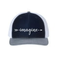 thumbnail image 1 of Imagine Hat, Imagine Arrow, Trucker Hat, Trendy Hats, Headwear, 10 Different Colors, Adjustable Snapback, Caps, Imagine Apparel, White Text, Navy/White/Heather, 1 of 1