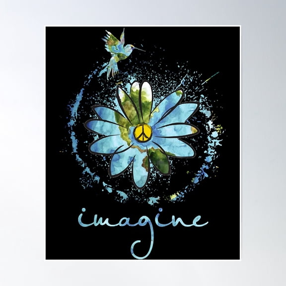 Imagine Hippie Flower Poster Wall Art, Modern Wall Decor, 8x12 UNFRAMED