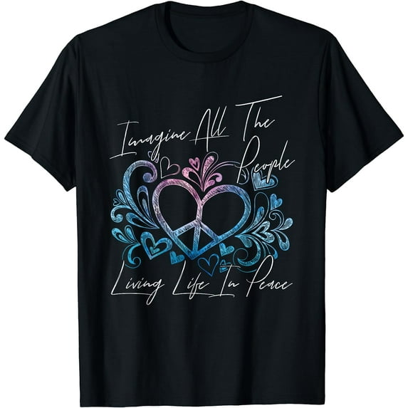Imagine Hippie People Living Life in Peace and Love T-Shirt Black 3X-Large