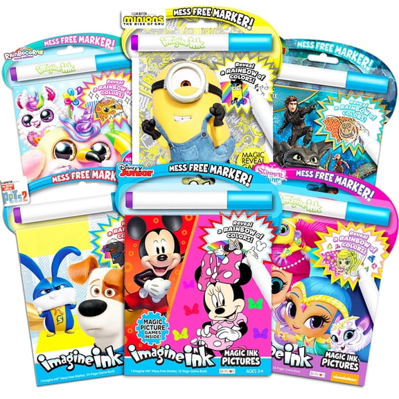 Imagine Ink Coloring Book Set for Girls (Bundle Includes 6 No Mess Books and Stickers Featuring Trolls, Dumbo, and More)
