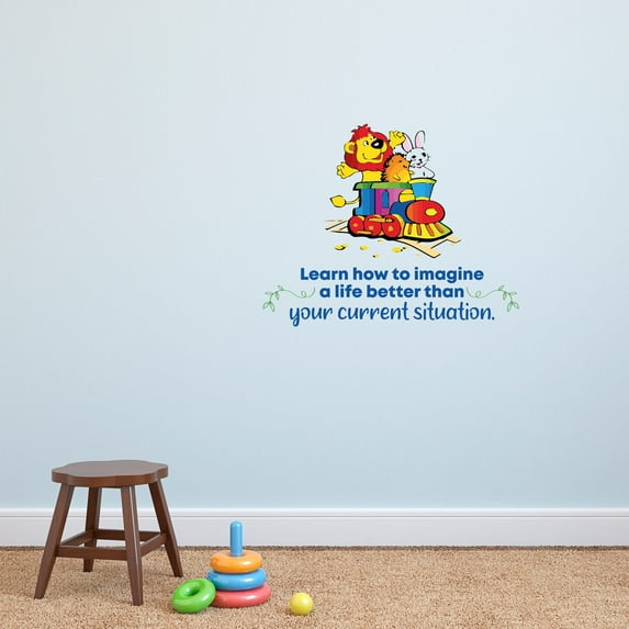 Imagine Life Animals Train Quote Cartoon Quotes Decors Wall Sticker Art Design Decal for Girls Boys Kids Room Bedroom Nursery Kindergarten Home Decor Stickers Wall Art Vinyl Decoration (18x20 inch)
