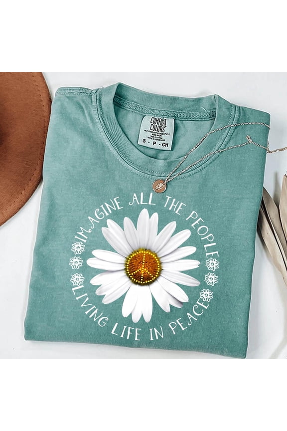 Imagine Peace T-Shirt: Floral Daisy Peace Sign, Hippie Boho Tee SWEATSHIRT All Size S-5XL