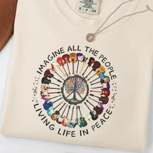 Imagine Peace Tee, Hippie Boho Floral Daisy Peace Sign T-Shirt, Unisex Garment-Dyed Shirt