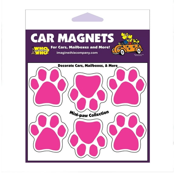 Imagine This 1-3/4-Inch by 1-3/4-Inch 6 Mini Paws Car Magnet, Pink