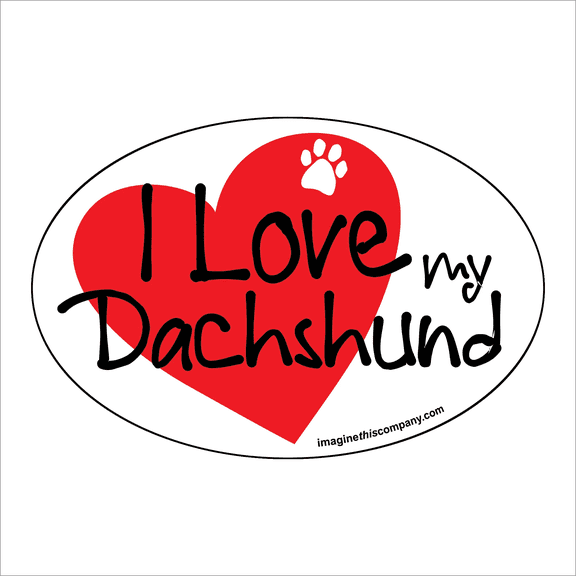 Imagine This Company I Love My Heart Oval Shaped Pet Magnet; Removable Magnets for Cars, Fridges, Lockers & More, Stylish Pet Inspired Car Accessories, 4 x 6 inches, 1 Item, White/Red, Dachshund