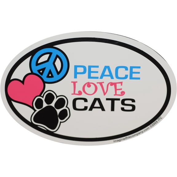 Imagine This 4-Inch by 6-Inch Car Magnet Oval, Peace Love Cats